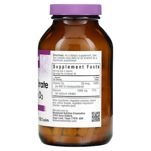 Bluebonnet Nutrition, цитрат кальция и витамин D3, 180 капсул #1