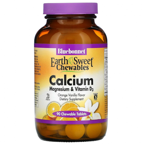Bluebonnet Nutrition, EarthSweet, жевательные таблетки, кальций, магний и витамин D3, со вкусом апельсина и ванили, 90 жевательных таблеток #1