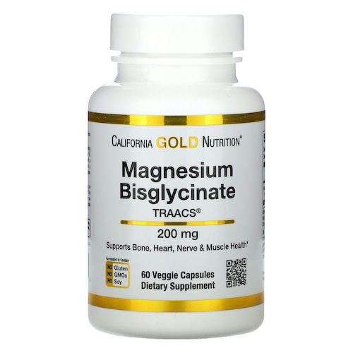 California Gold Nutrition, бисглицинат магния, 60 вегетарианских капсул #1