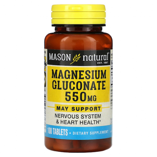 Mason Natural, Magnesium Gluconate, 550 mg, 100 Tablets #1