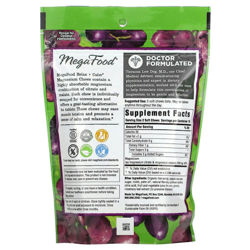MegaFood, жевательные таблетки с магнием для успокоения и расслабления, виноград, 30 жевательных таблеток в индивидуальной упаковке #1