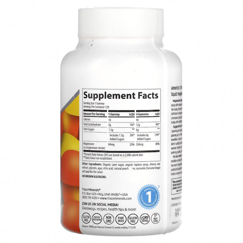 Trace Minerals ®, Жевательные мармеладки с магнием, персик, 120 жевательных таблеток #1