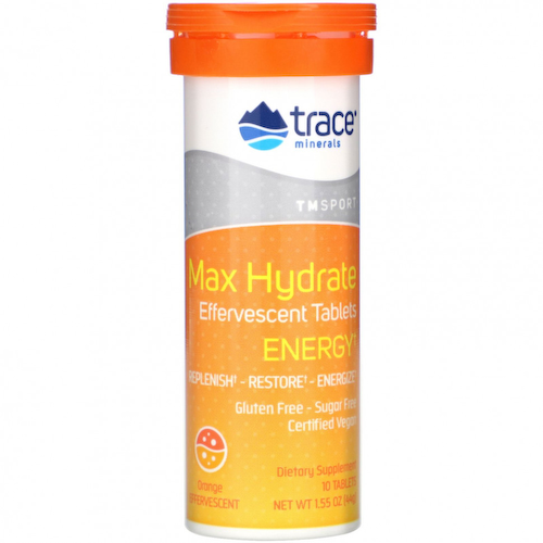 Trace Minerals ®, Max Hydrate Energy, шипучие таблетки, апельсин, 44 г (1,55 унции) #1