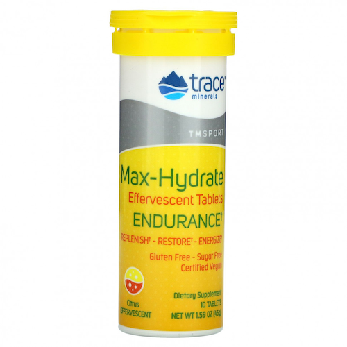 Trace Minerals ®, TM Sport, Max-Hydrate Endurance, шипучие таблетки для пополнения электролитов, со вкусом цитрусовых, 10 таблеток, 45 г (1,59 унции) #1