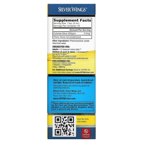 Natural Path Silver Wings, Colloidal Silver, Extra Strength, 500 ч/млн, 120 мл (4 жидких унции) #1