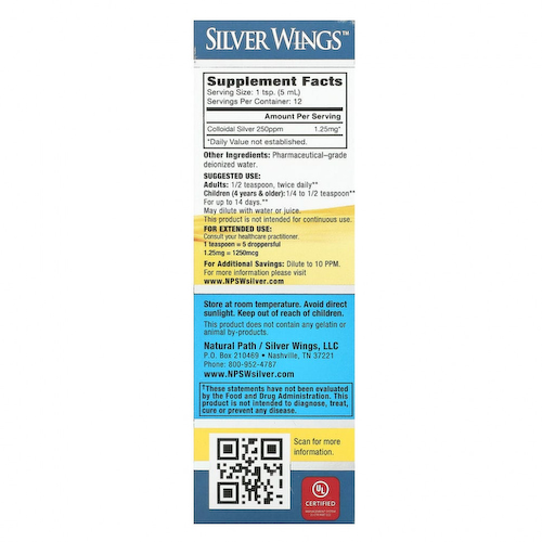 Natural Path Silver Wings, Коллоидное серебро, 250 частей на миллион, 2 жидких унции (60 мл) #1
