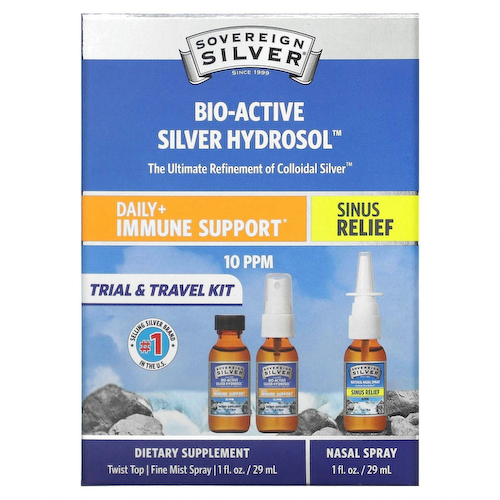 Sovereign Silver, Bio-Active Silver Hydrosol, Daily + Immune Support, Trial & Travel Kit, 10 част. / Млн, 3 шт., По 29 мл (1 жидк. Унция) #1