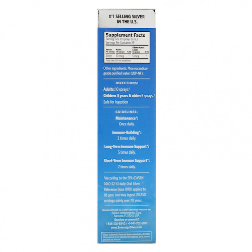 Sovereign Silver, Bio-Active Silver Hydrosol, (биоактивная добавка с серебром), вертикальный спрей, 10 част./млн, 29 мл (1 жидк. унция) #1