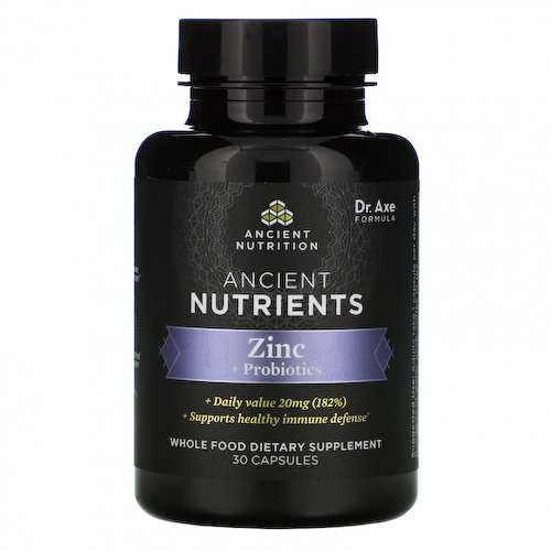 Dr. Axe / Ancient Nutrition, Ancient Nutrients, цинк + пробиотики, 30 капсул #1