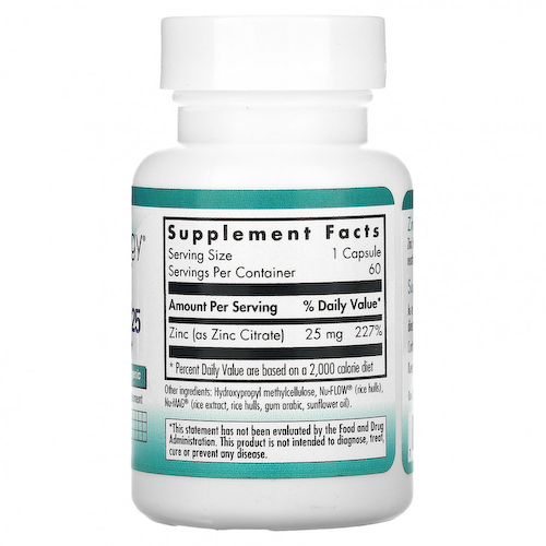 Nutricology, цитрат цинка, 25, 60 вегетарианских капсул #1