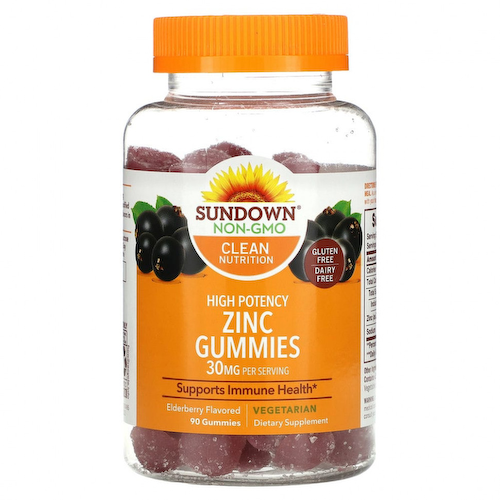 Sundown Naturals, Жевательные таблетки с цинком, высокоэффективные, с бузиной, 15 мг, 90 жевательных таблеток #1