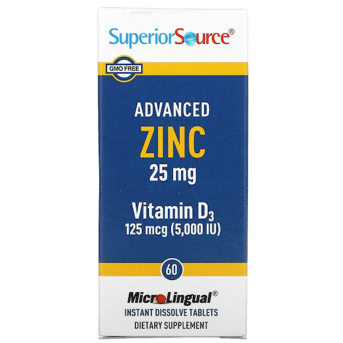 Superior Source, Advanced Zinc, витамин D3, 60 быстрорастворимых таблеток MicroLingual #1