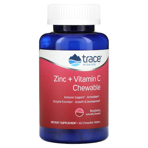 Trace Minerals ®, Жевательные таблетки с цинком и витамином C, малина, 60 жевательных вафель #1