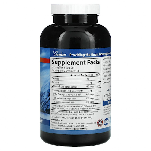 Carlson Labs, Super-DHA Gems, 500 мг, 180 желатиновых капсул #1