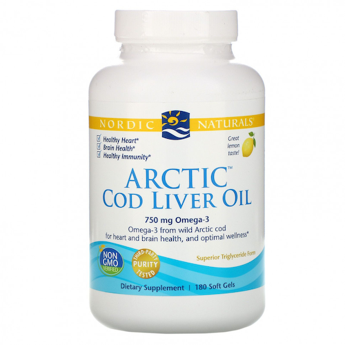 Nordic Naturals, жир печени арктической трески, со вкусом лимона, 250 мг, 180 мягких таблеток #1
