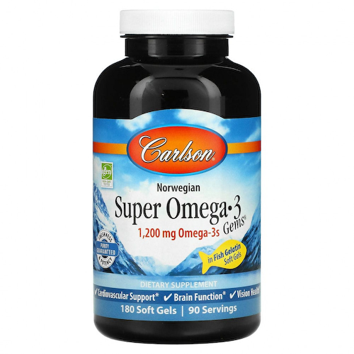 Carlson Labs, Norwegian, Super Omega-3 Gems, высокоэффективные омега-3 кислоты, 600 мг, 180 капсул #1