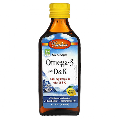 Carlson, Omega 3 Plus D & K, натуральный лимон, 1430 мг, 200 мл (6,7 жидк. Унции) #1