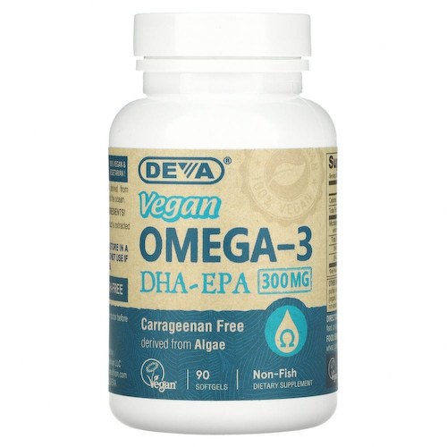 Deva, Веганская Омега-3, ДГК-ЭПК, 300 мг, 90 веганских мягких таблеток #1