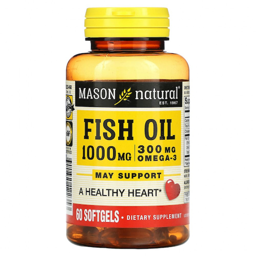 Mason Natural, рыбий жир с омега-3, 60 мягких таблеток #1