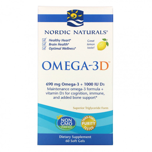 Nordic Naturals, Омега-3D, лимонный, 1000 мг, 60 мягких капсул #1