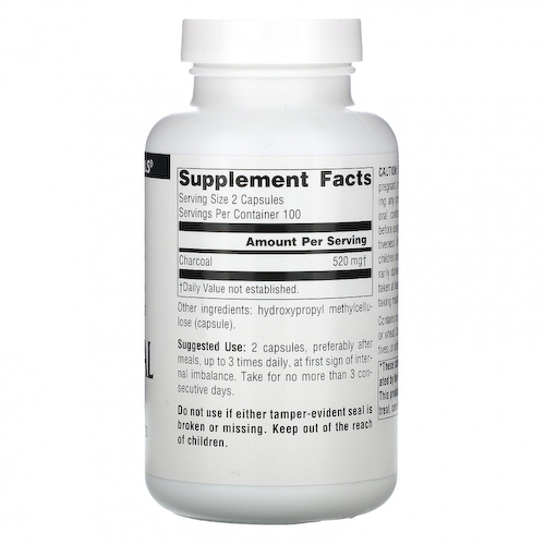 Source Naturals, 100% чистый активированный уголь, 260 мг, 200 капсул #1