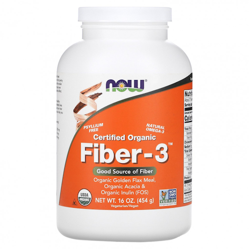 NOW Foods, Сертифицированный органический продукт, Fiber-3, порошок, 454 г (16 унций) #1