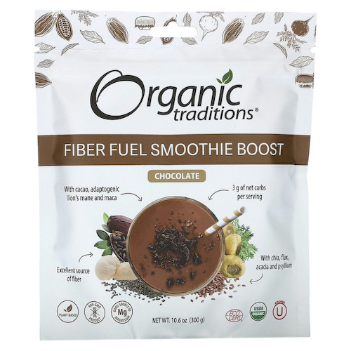 Organic Traditions, Fiber Fuel Smoothie Boost, шоколад, 300 г (10,6 унции) #1
