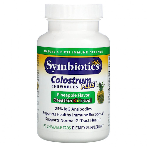 Symbiotics, Colostrum Plus, симбиотики из молозива, со вкусом ананаса, 120 жевательных таблеток #1