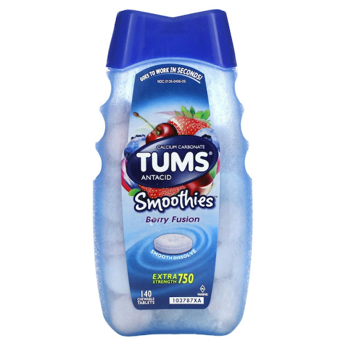 Tums, Антацид, смузи, повышенная сила действия, смесь ягод, 140 жевательных таблеток #1