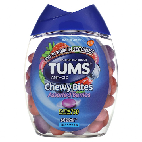 Tums, Антацид, жевательные таблетки, усиленное действие, ягодное ассорти, 60 жевательных таблеток #1