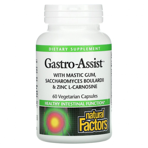 Natural Factors, Gastro-Assist с мастиковой смолой, сахаромицетами Буларди и L-карнозином цинка, 60 вегетарианских капсул #1