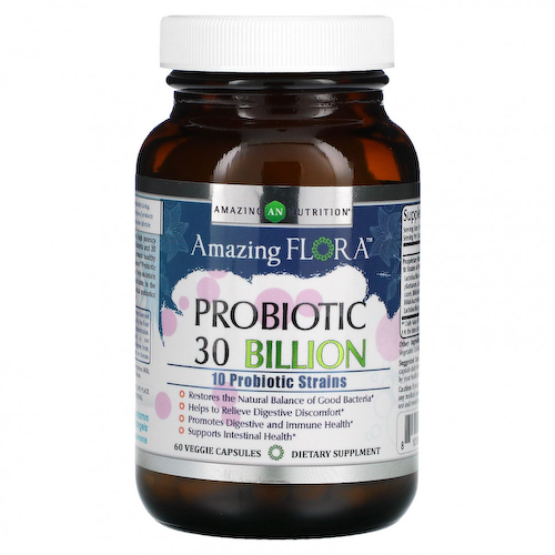Amazing Nutrition, Amazing Flora, пробиотик, 30 млрд КОЕ, 60 растительных капсул #1