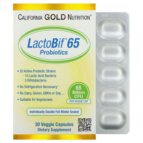 California Gold Nutrition, LactoBif, пробиотики, 65 млрд КОЕ, 30 вегетарианских капсул #1