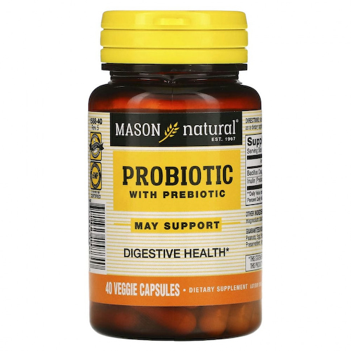 Mason Natural, Пробиотик с пребиотиком, 40 вегетарианских капсул #1
