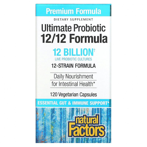 Natural Factors, Ultimate Probiotic, 12/12 Formula, 12 миллиардов КОЕ, 120 растительных капсул #1