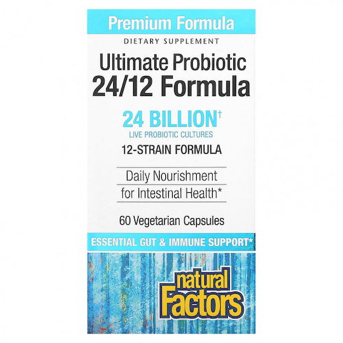 Natural Factors, Ultimate Probiotic, 24/12 Formula, 24 млрд КОЕ, 60 вегетарианских капсул #1