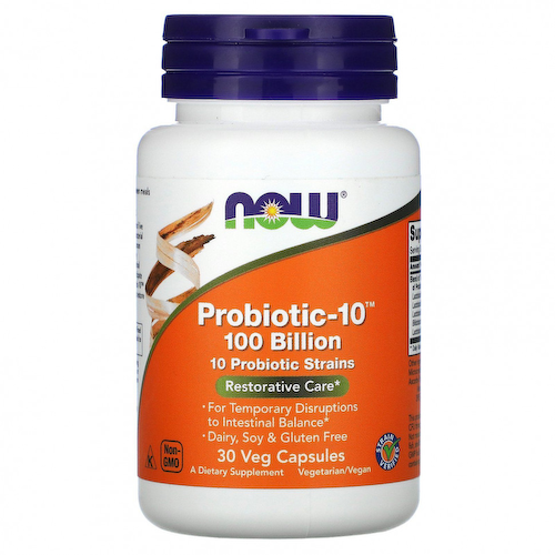 NOW Foods, Probiotic-10, восстановление, 100 млрд., 30 вегетарианских капсул #1