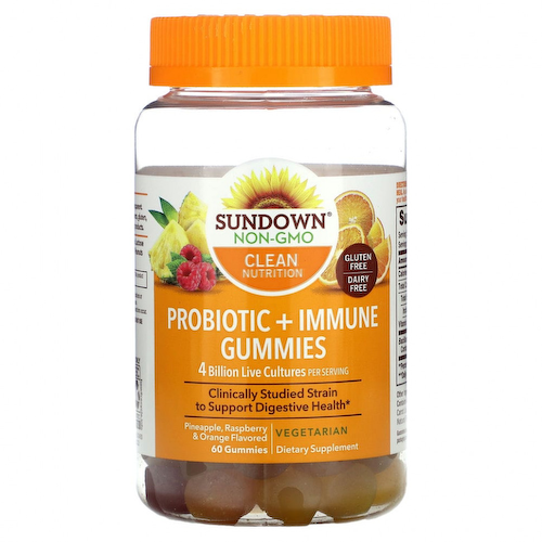 Sundown Naturals, Жевательные мармеладки с пробиотиком и иммунитетом, ананас, малина и апельсин, 60 жевательных таблеток #1