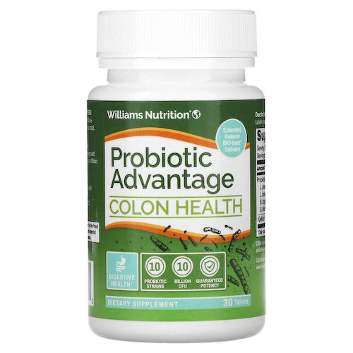Williams Nutrition, Probiotic Advantage, пробиотики для здоровья кишечника, повышенная сила действия, 30 таблеток #1