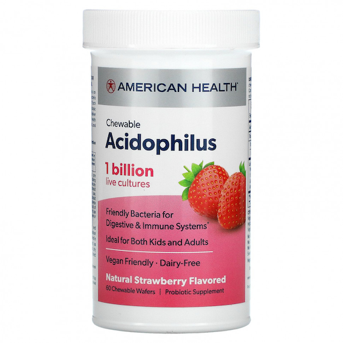 American Health, Chewable Acidophilus, натуральная клубника, 60 жевательных вафель #1