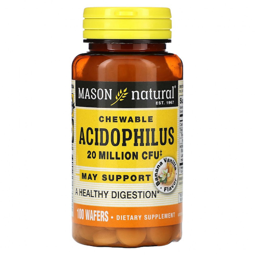 Mason Natural, Жевательные Acidophilus, банан и ваниль, 20 млн КОЕ, 100 вафель #1