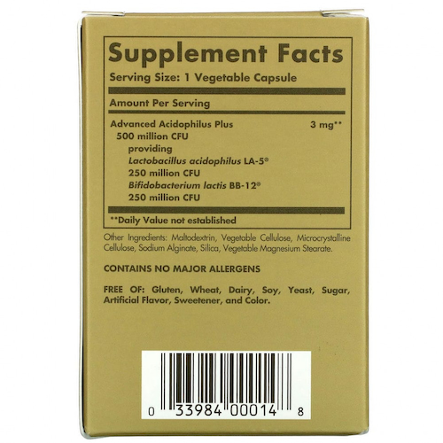 Solgar, Advanced Acidophilus Plus, 60 растительных капсул #1