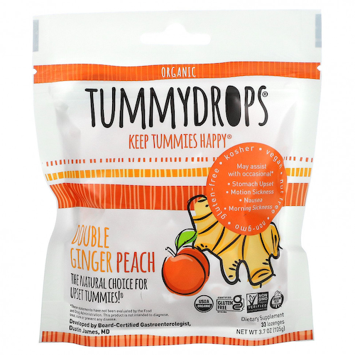 Tummydrops, Organic, двойной имбирь и персик, 33 пастилки, 105 г (3,7 унции) #1