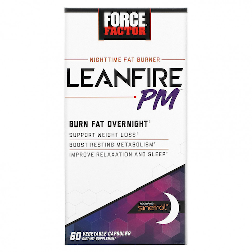 Force Factor, Nighttime Fat Burner, Leanfire PM, 60 растительных капсул #1