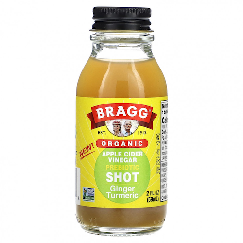 Bragg, Органический яблочный уксус, пребиотик, шот, имбирь и куркума, 59 мл (2 жидк. Унции) #1