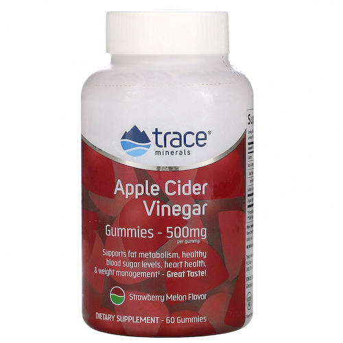 Trace Minerals ®, Жевательные мармеладки с яблочным уксусом, со вкусом клубники и дыни, 500 мг, 60 жевательных таблеток #1