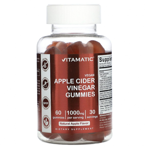Vitamatic, Веганский яблочный уксус, натуральное яблоко, 500 мг, 60 жевательных мармеладок #1