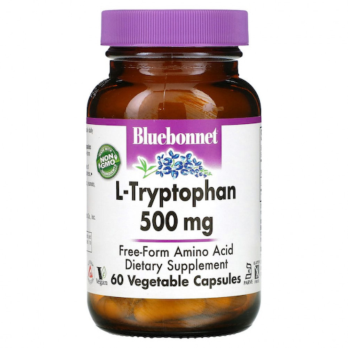 Bluebonnet Nutrition, L-триптофан, 500 мг, 60 растительных капсул #1