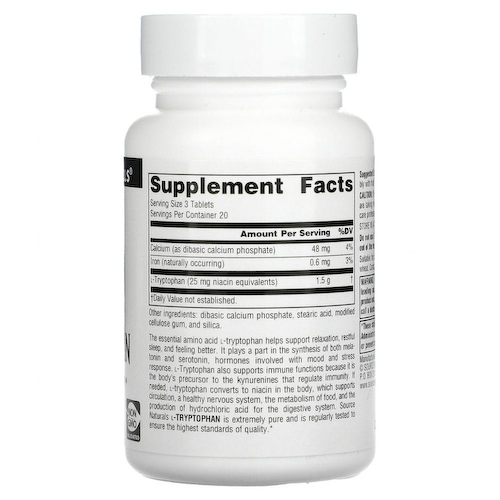 Source Naturals, L-триптофан, 500 мг, 60 таблеток #1