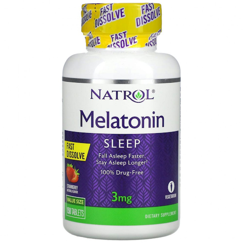 Natrol, Мелатонин, быстро растворяется, клубника, 3 мг, 150 таблеток #1